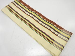 本場筑前博多　縞模様織り出し　単半幅帯